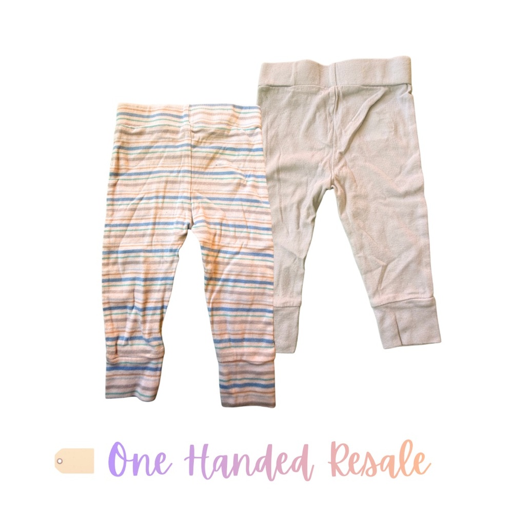 💙 Wonder Nation Kids White Blue Brown Baby Leggings Pants Set Solid Striped 3-6M
